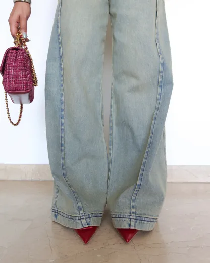 Washed Blue Wide Leg Jeans