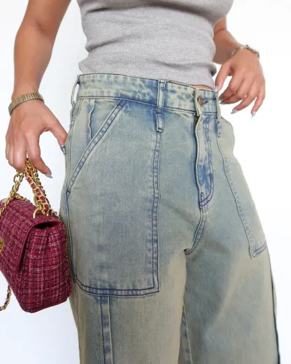 Washed Blue Wide Leg Jeans