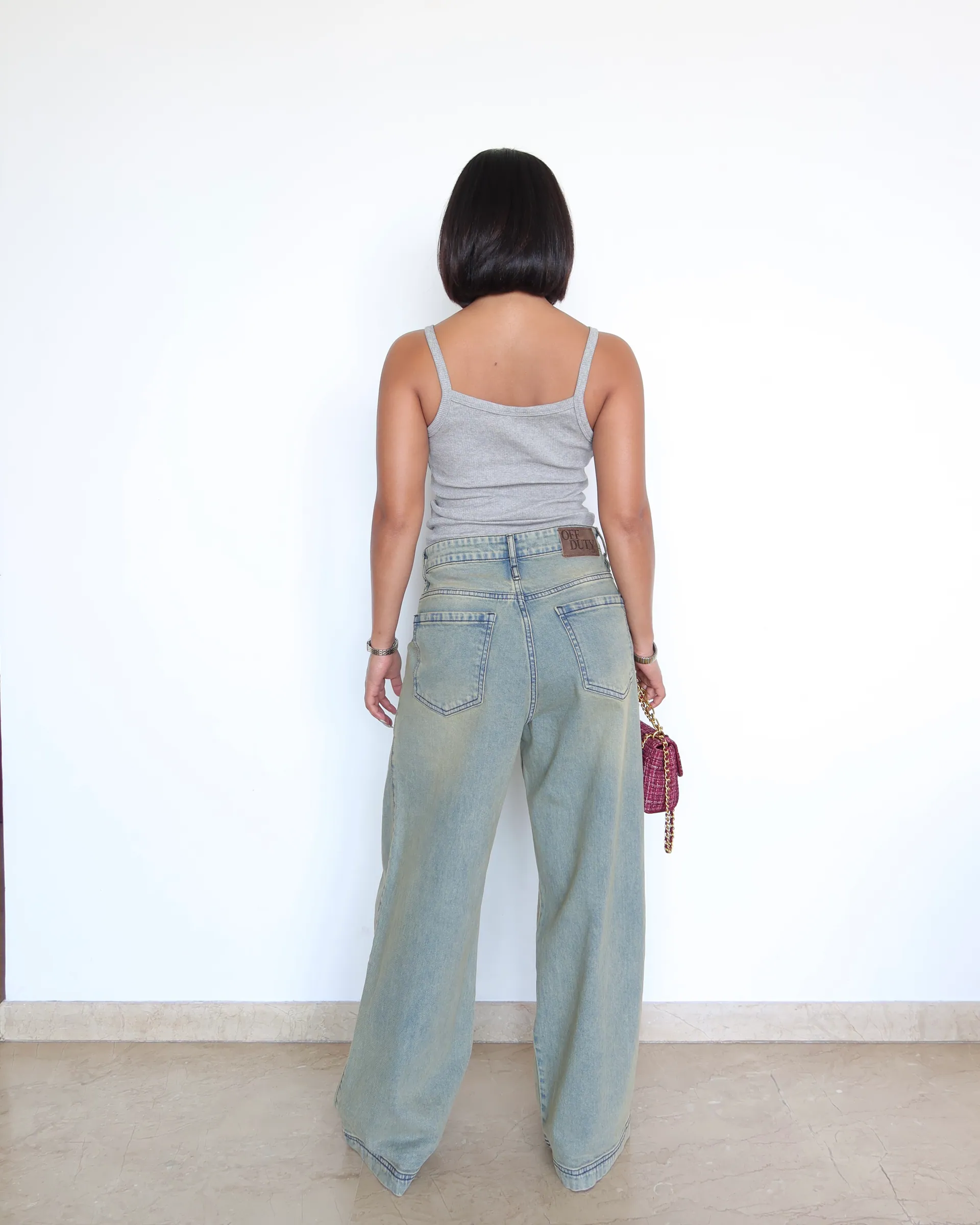 Washed Blue Wide Leg Jeans