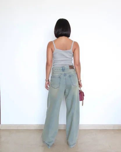 Washed Blue Wide Leg Jeans