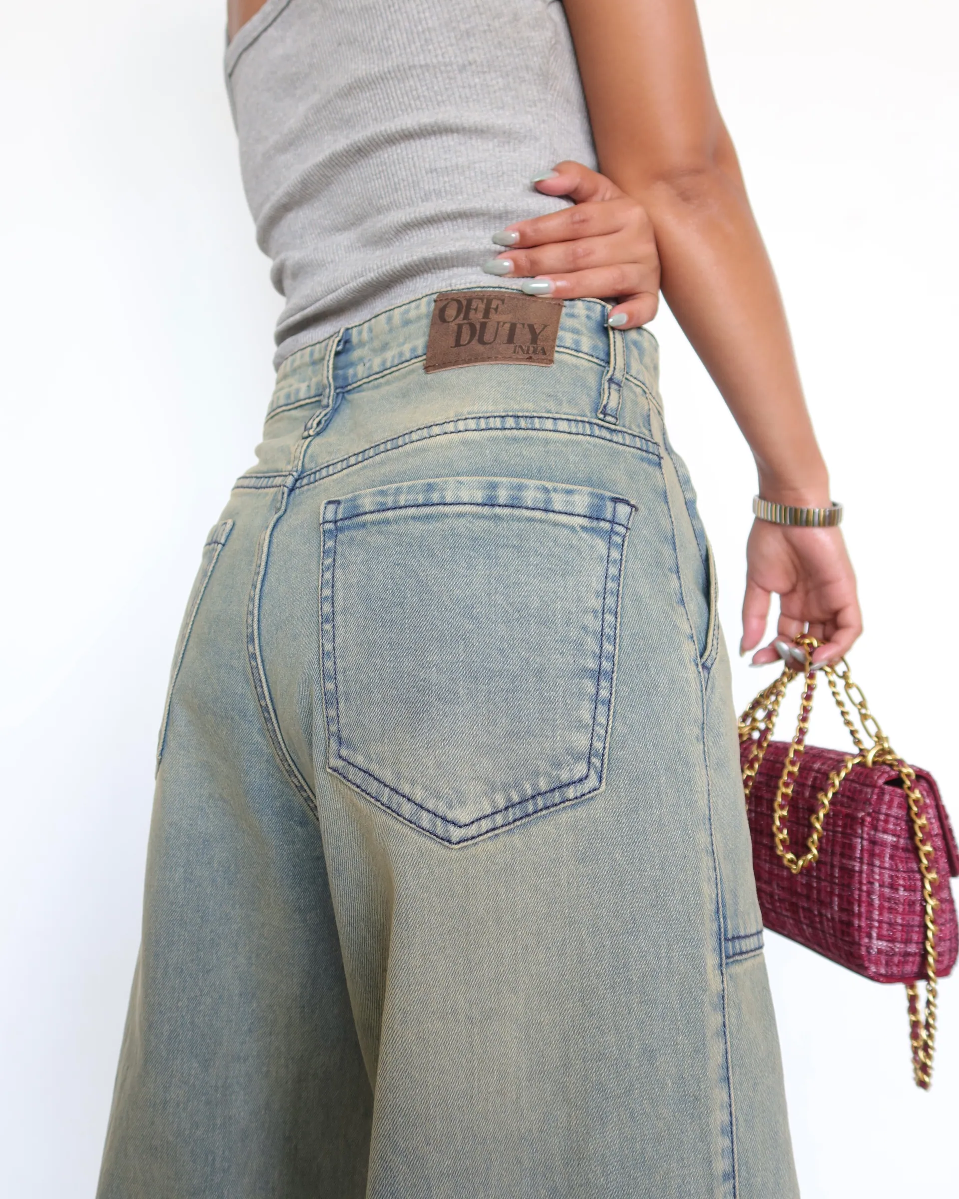 Washed Blue Wide Leg Jeans