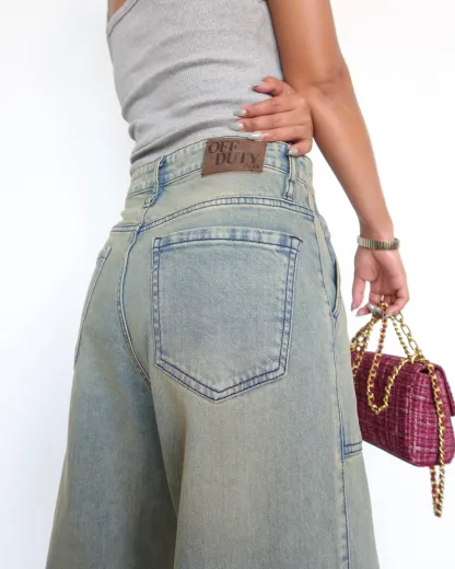 Washed Blue Wide Leg Jeans