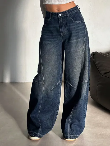 Panel Detail Wide Leg Jeans