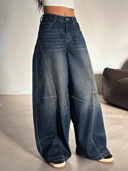 Panel Detail Wide Leg Jeans