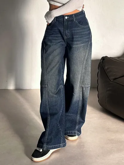 Panel Detail Wide Leg Jeans