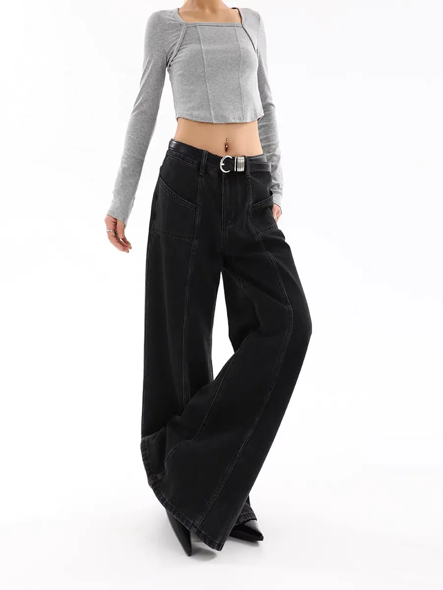Black Chrome Contemporary Wide-Leg Denim