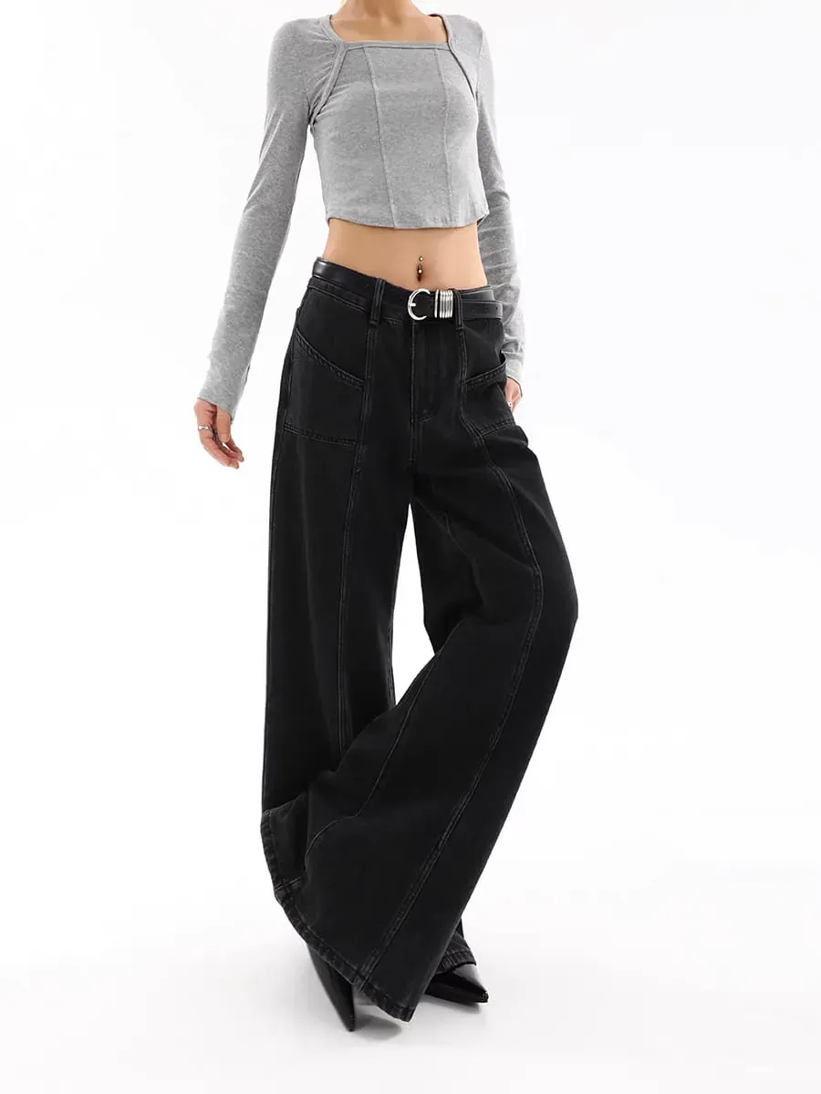 Black Chrome Contemporary Wide-Leg Denim