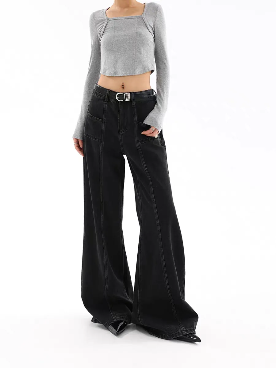 Black Chrome Contemporary Wide-Leg Denim