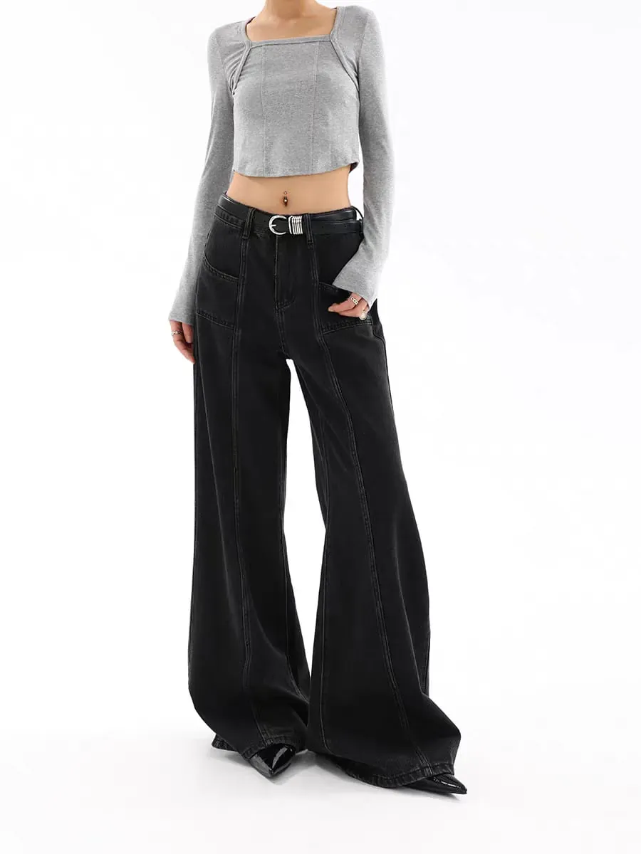 Black Chrome Contemporary Wide-Leg Denim