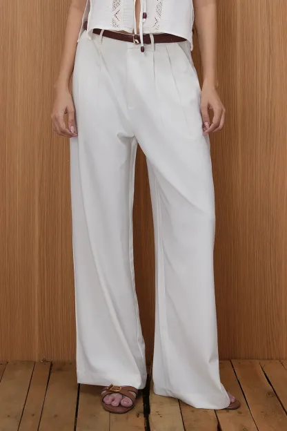 Elegant White Wide Leg Trousers