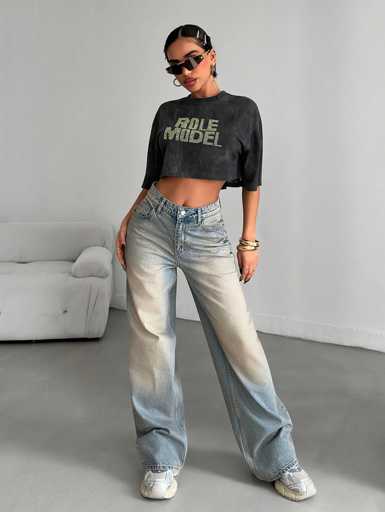 Washed Blue Straight Leg Jeans