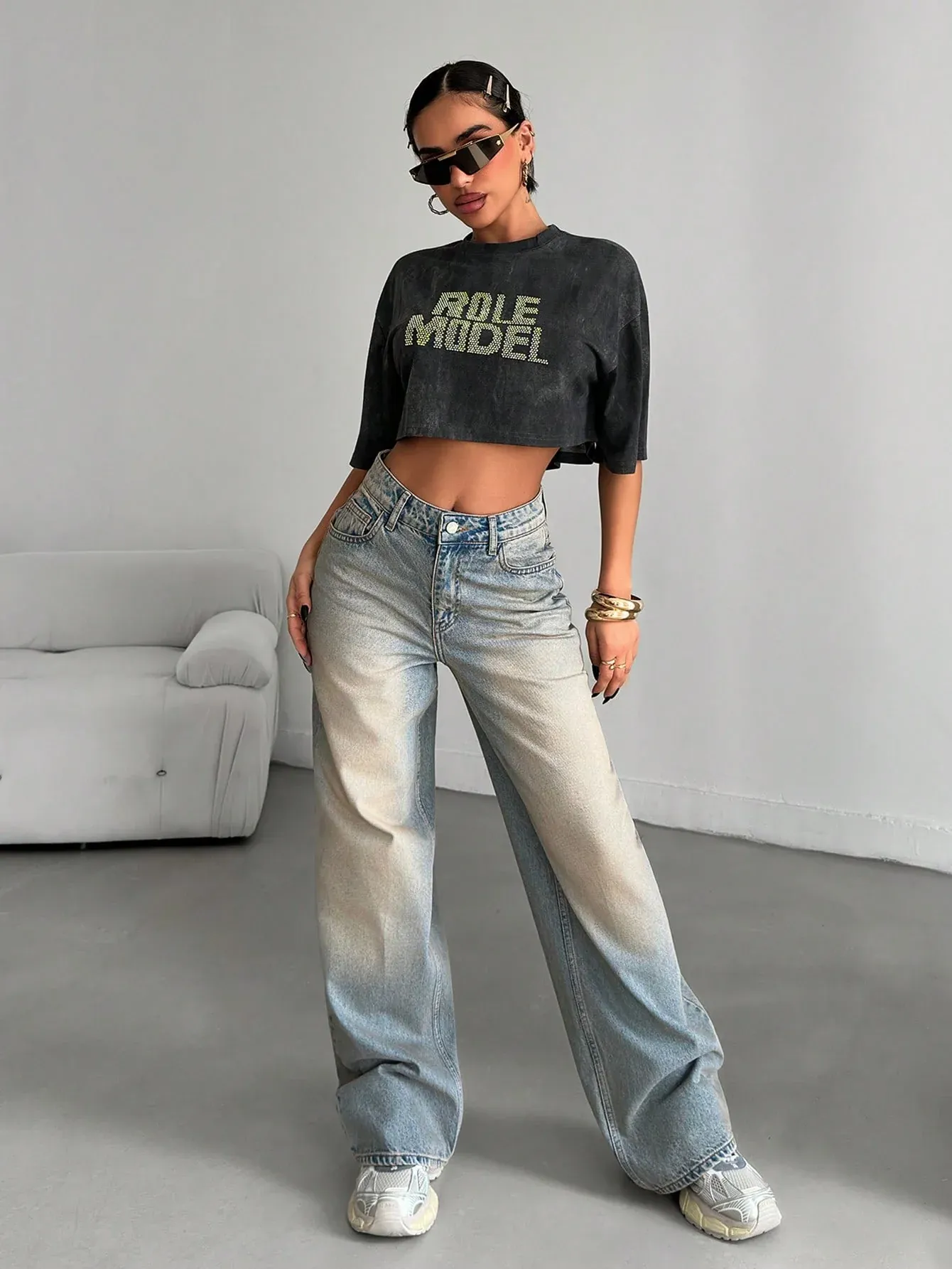 Washed Blue Straight Leg Jeans