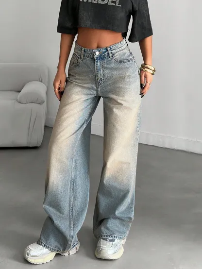 Washed Blue Straight Leg Jeans