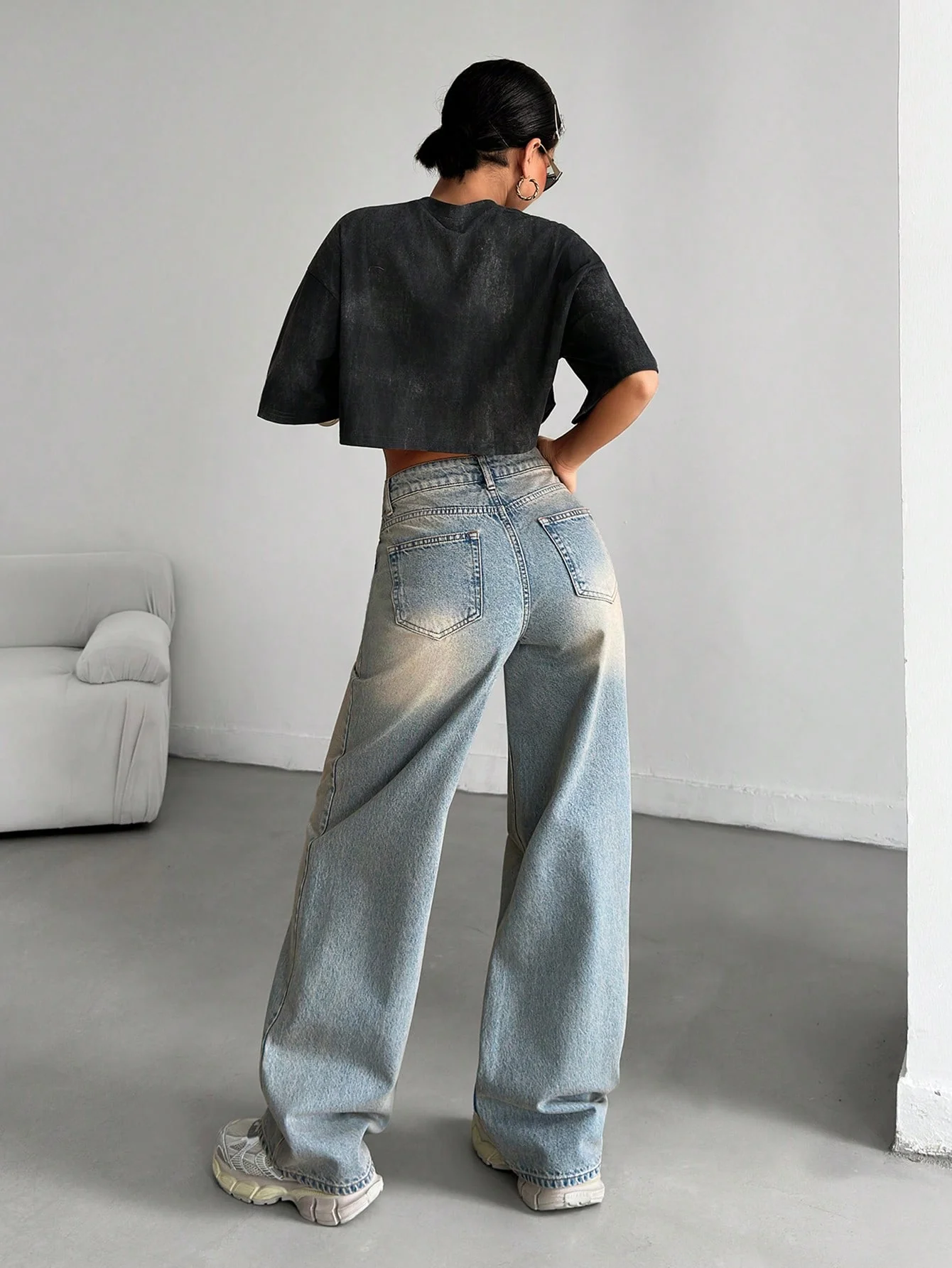 Washed Blue Straight Leg Jeans