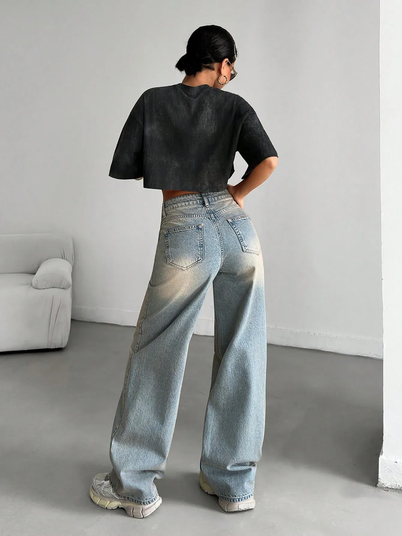 Washed Blue Straight Leg Jeans