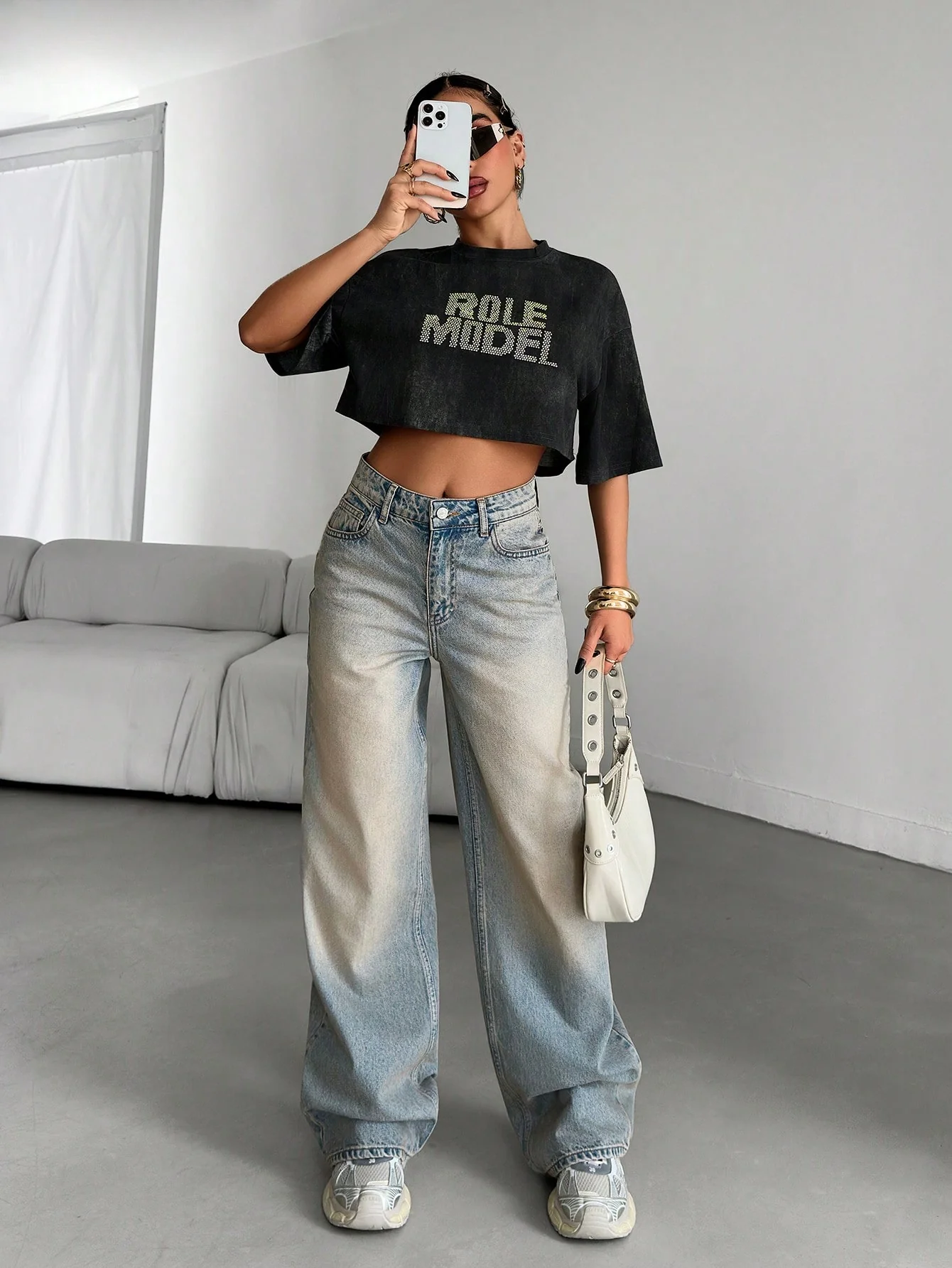 Washed Blue Straight Leg Jeans