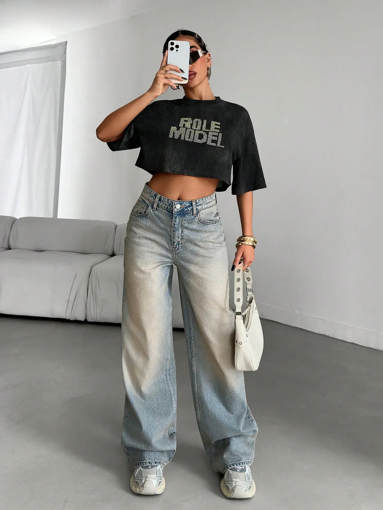 Washed Blue Straight Leg Jeans