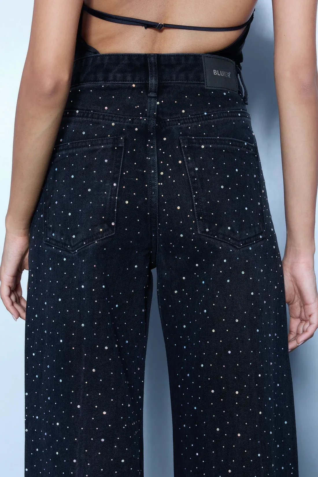 Stud Detail High-Rise Straight Jeans