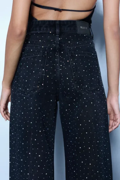 Stud Detail High-Rise Straight Jeans