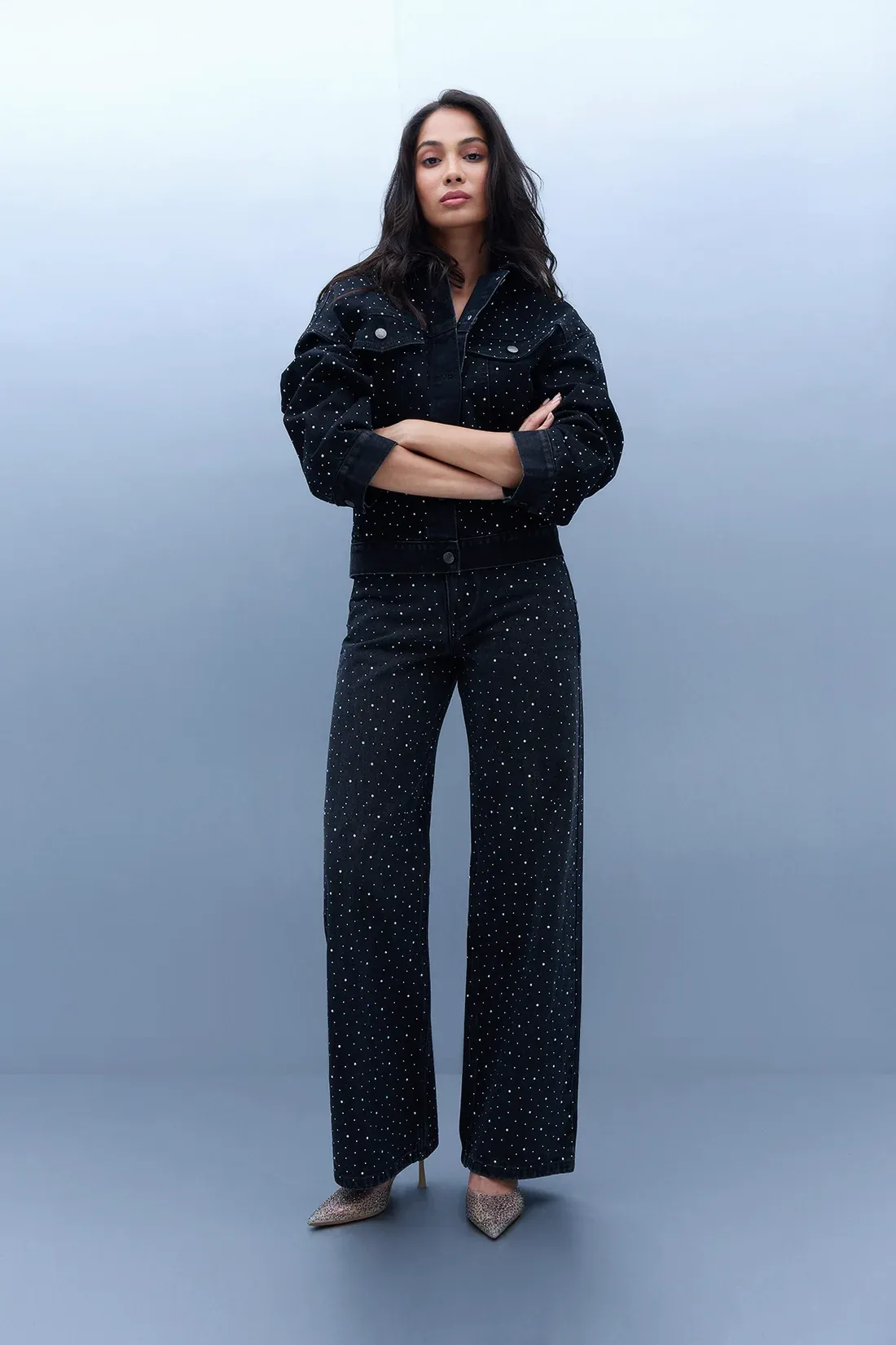 Stud Detail High-Rise Straight Jeans