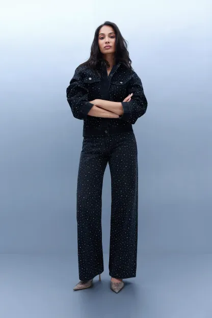 Stud Detail High-Rise Straight Jeans