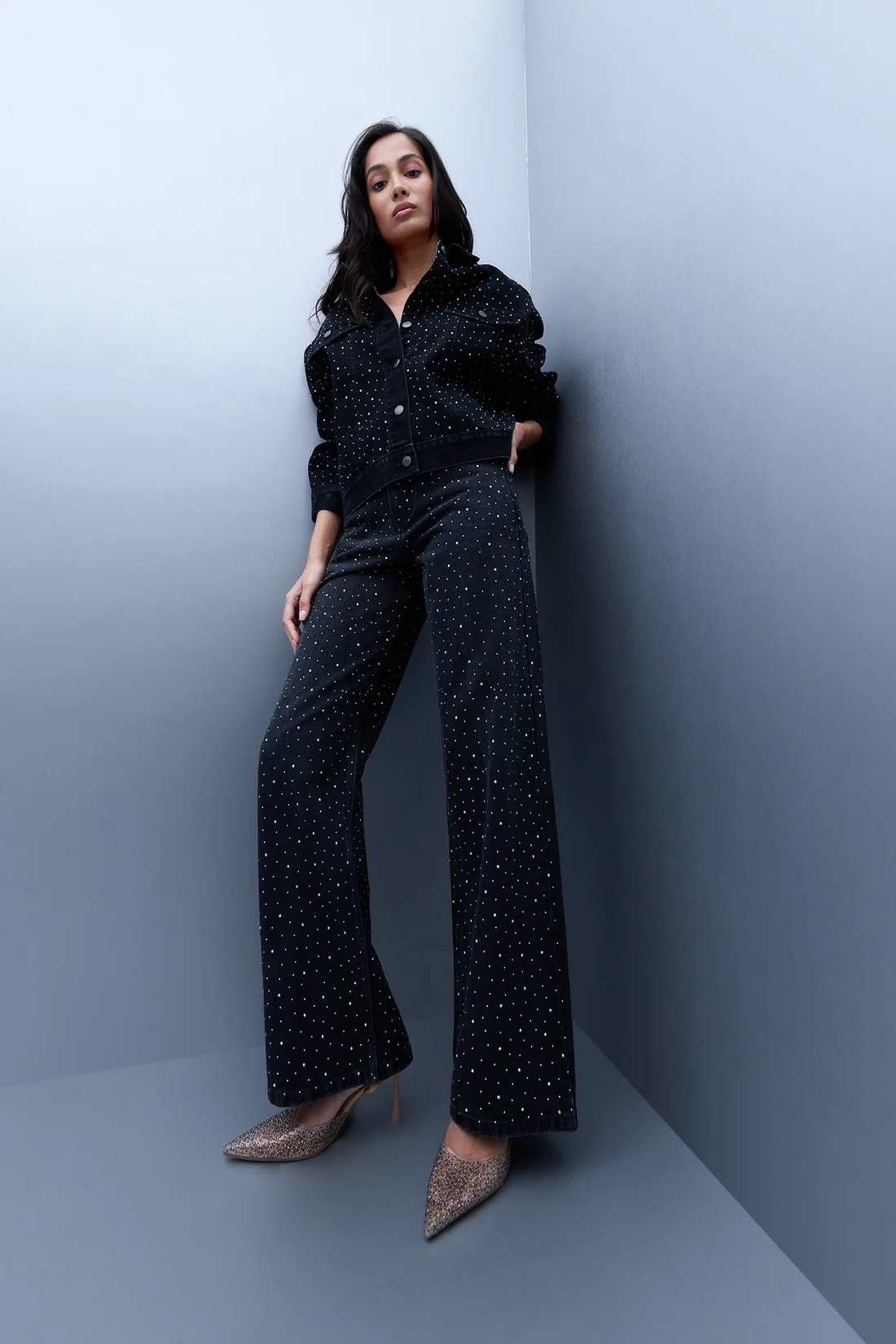 Stud Detail High-Rise Straight Jeans