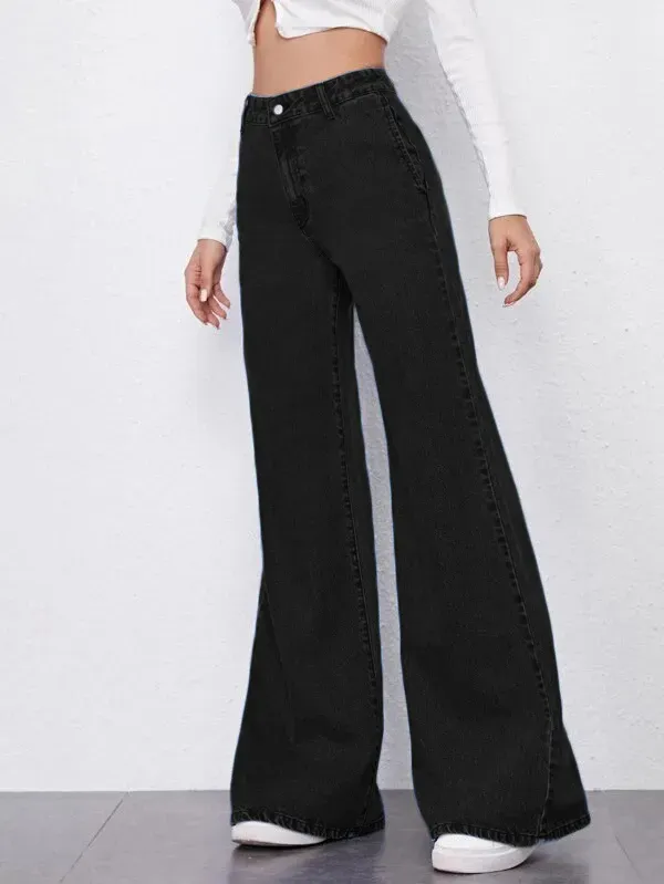Black Fashion High-Rise Wide-Leg Jeans