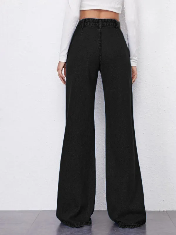 Black Fashion High-Rise Wide-Leg Jeans