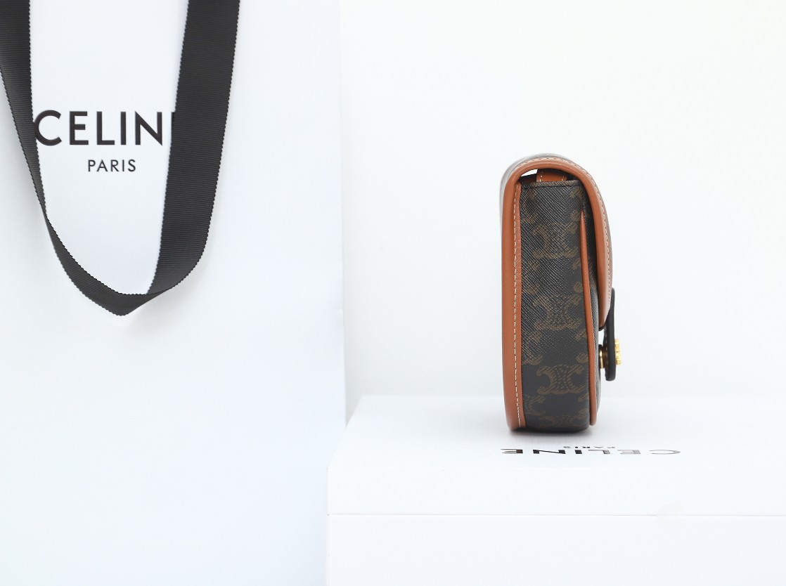 CELINE Mini Besace in Triomphe Canvas and Calfskin "Tan"（196702BZJ-04LU）