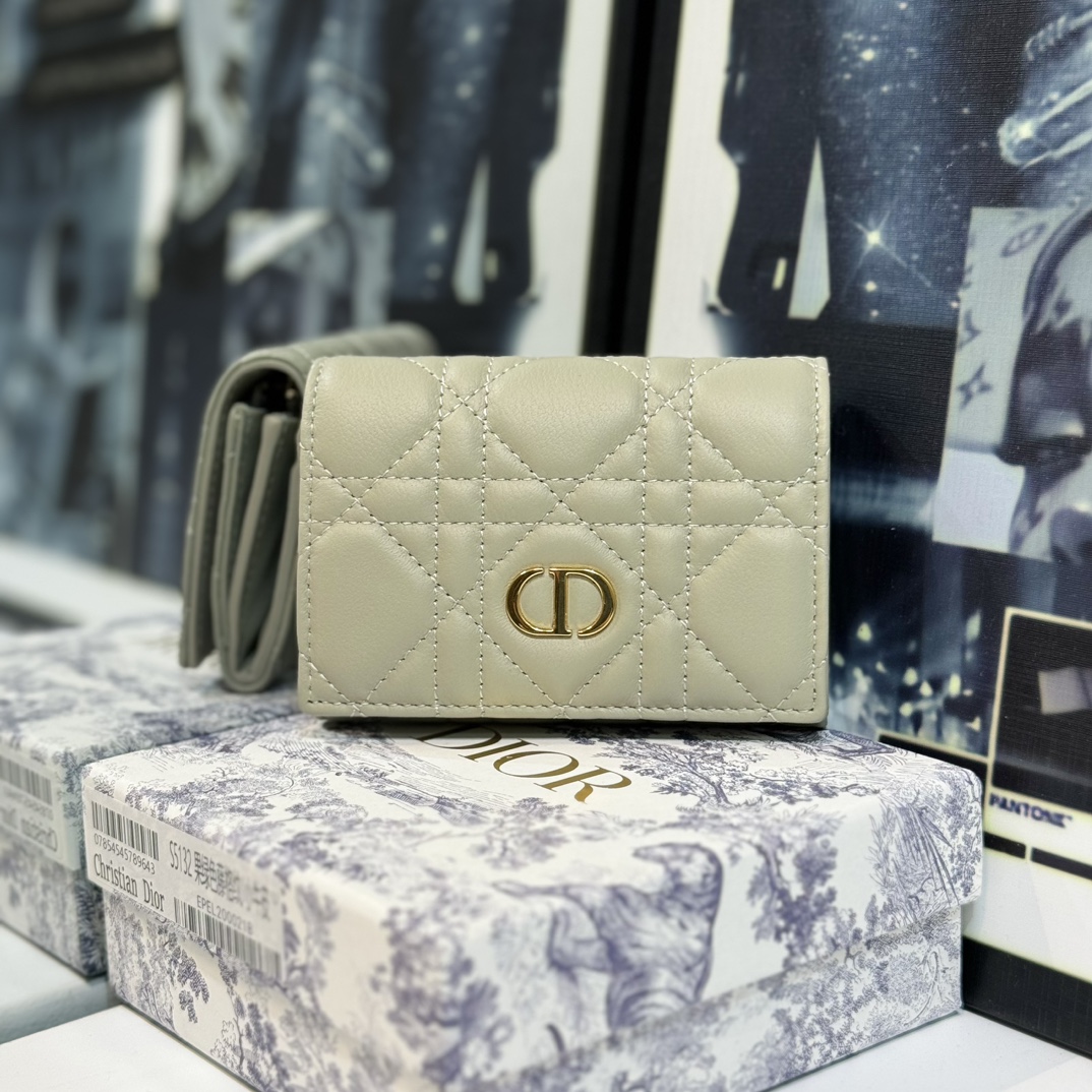 Dior Caro Cannage Bifold Coin Case in Black Leather（S5132UWHC-M900）