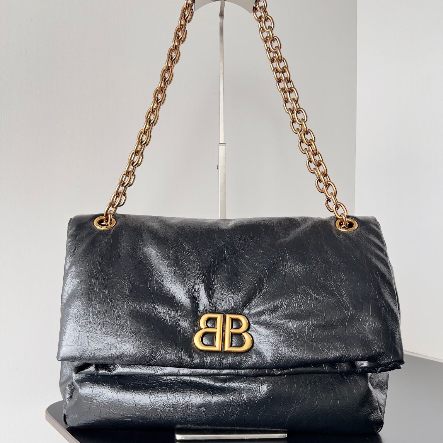 BALENCIAGA Monaco Medium Chain Bag "Black"（7659452AAR81000）