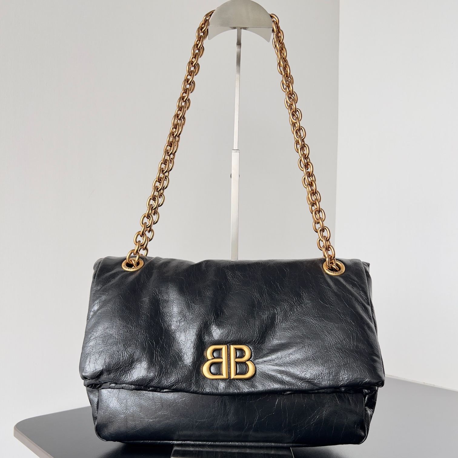 BALENCIAGA Monaco Medium Chain Bag "Black"（7659452AAR81000）