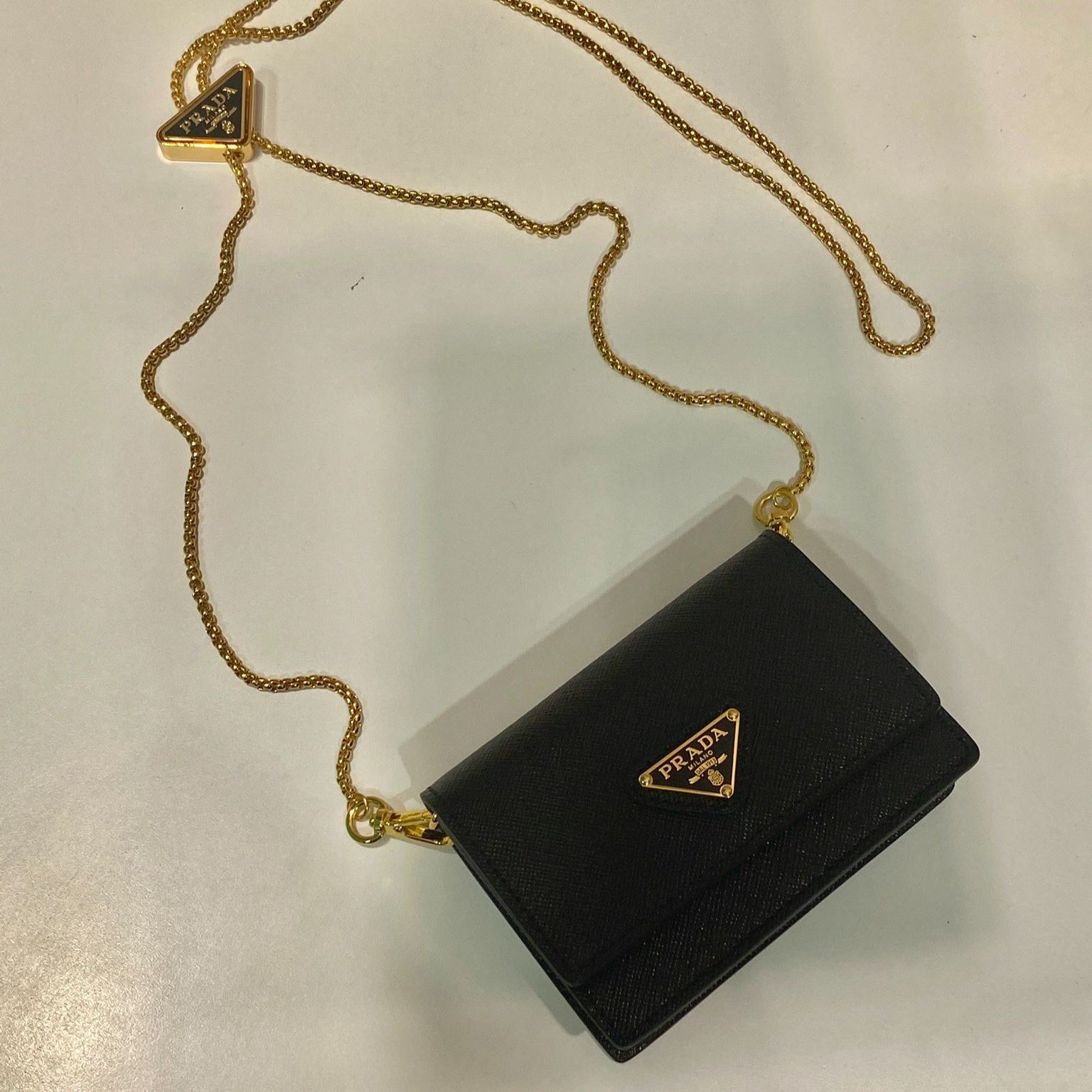Prada Black Saffiano Leather Shoulder Strap Cardholder (1MR034_QHH_F0002)