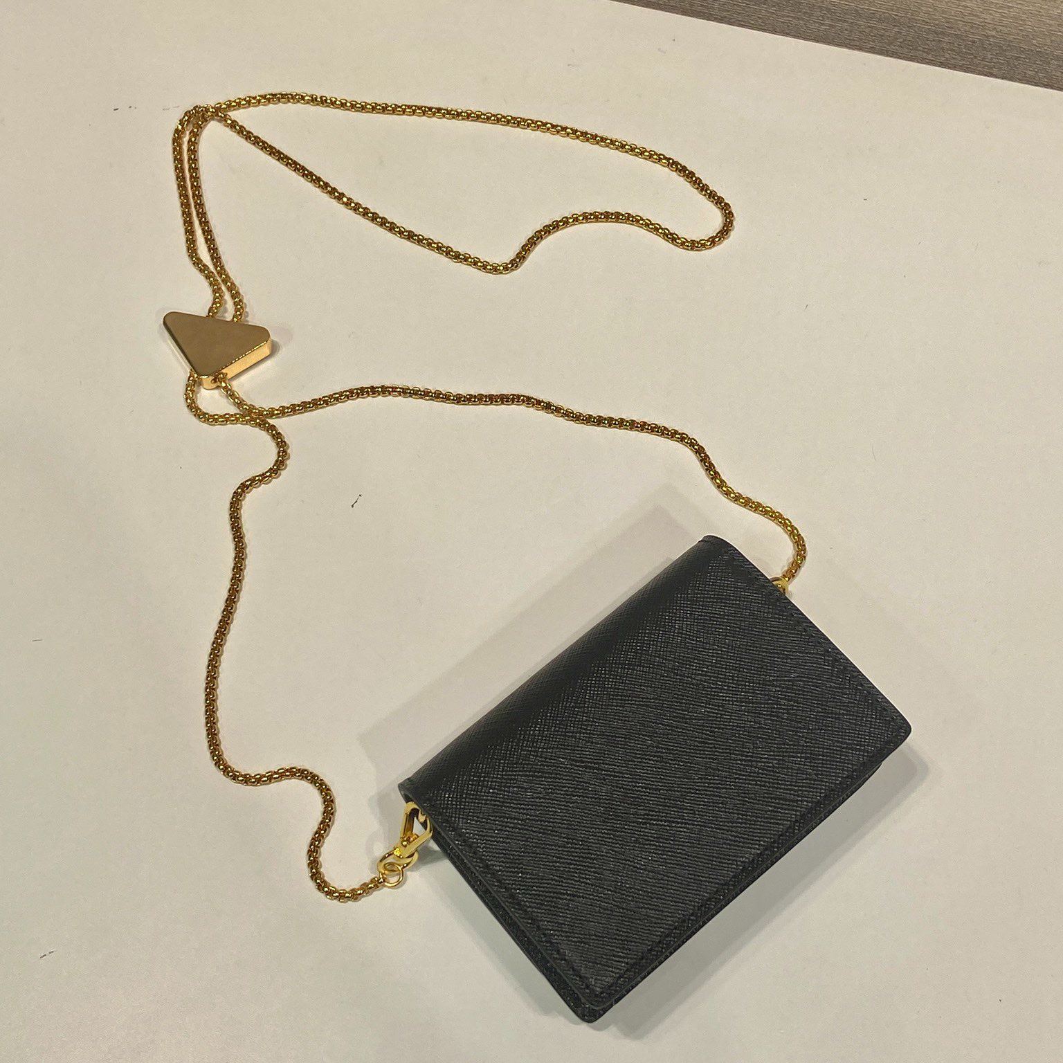 Prada Black Saffiano Leather Shoulder Strap Cardholder (1MR034_QHH_F0002)