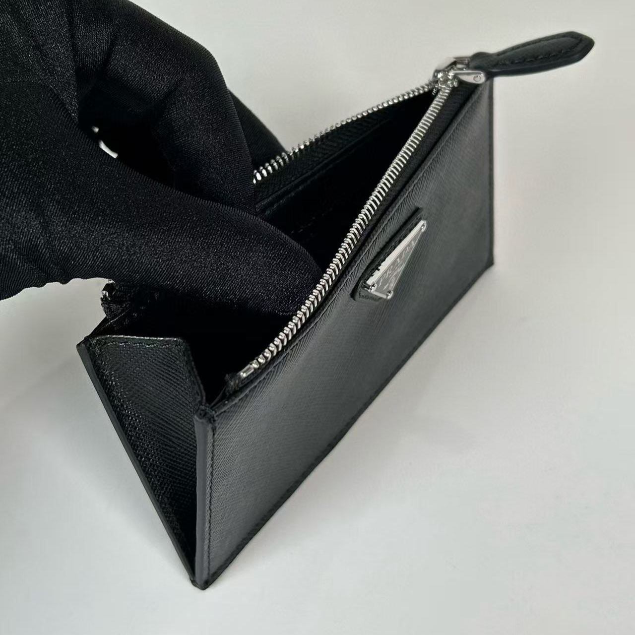 Prada Black Saffiano Triangle Card Case (1MC086_QHH_F0632)