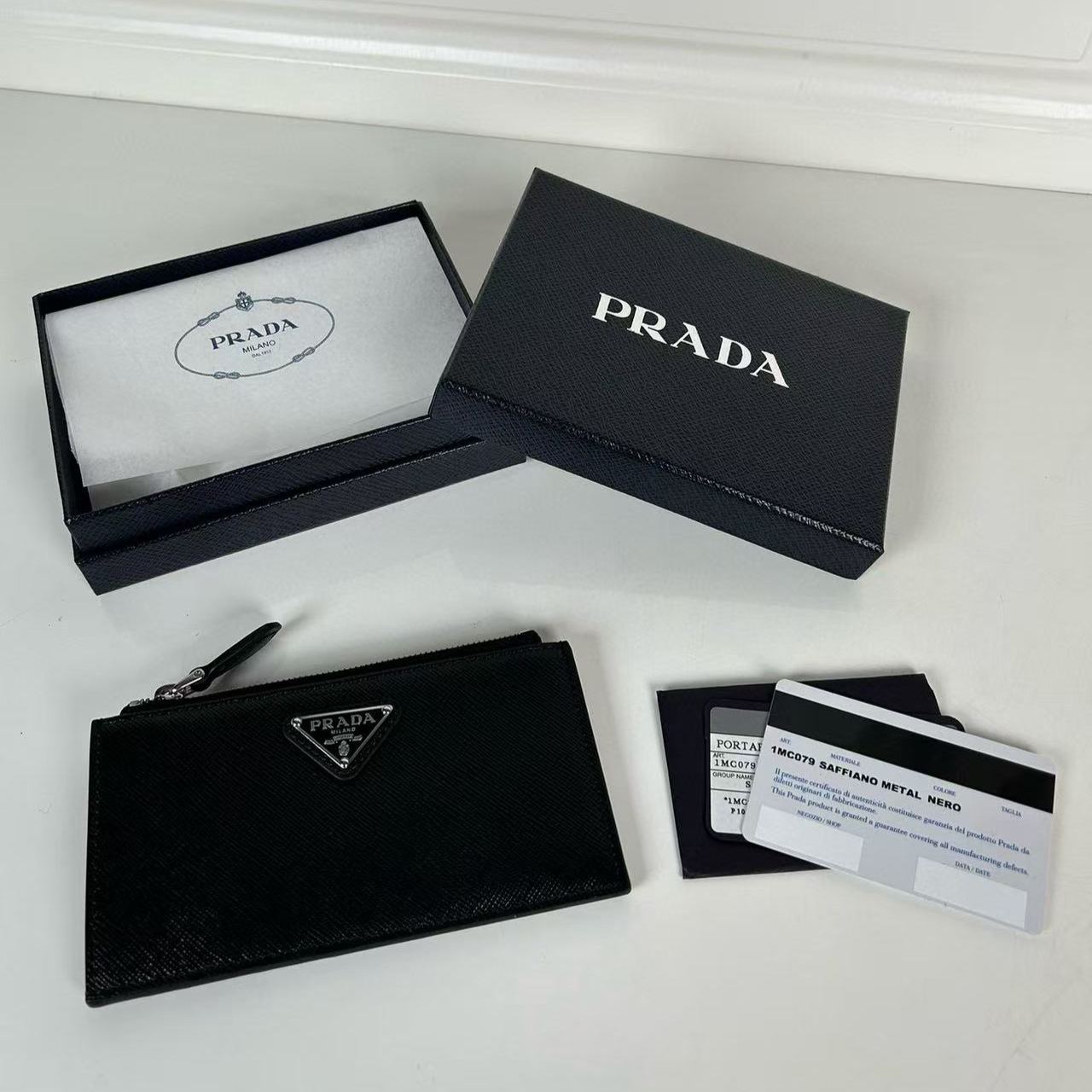 Prada Black Saffiano Triangle Card Case (1MC086_QHH_F0632)