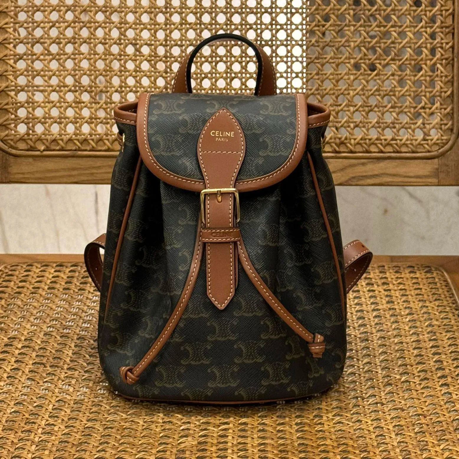 CELINE FOLCO logo print and cowhide leather mini backpack（197662CAS.04LU）