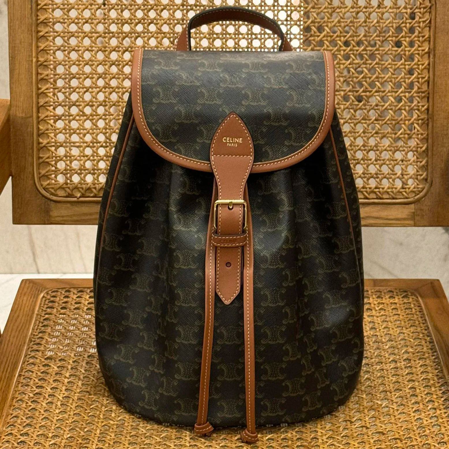 CELINE FOLCO logo print and cowhide leather mini backpack（197662CAS.04LU）