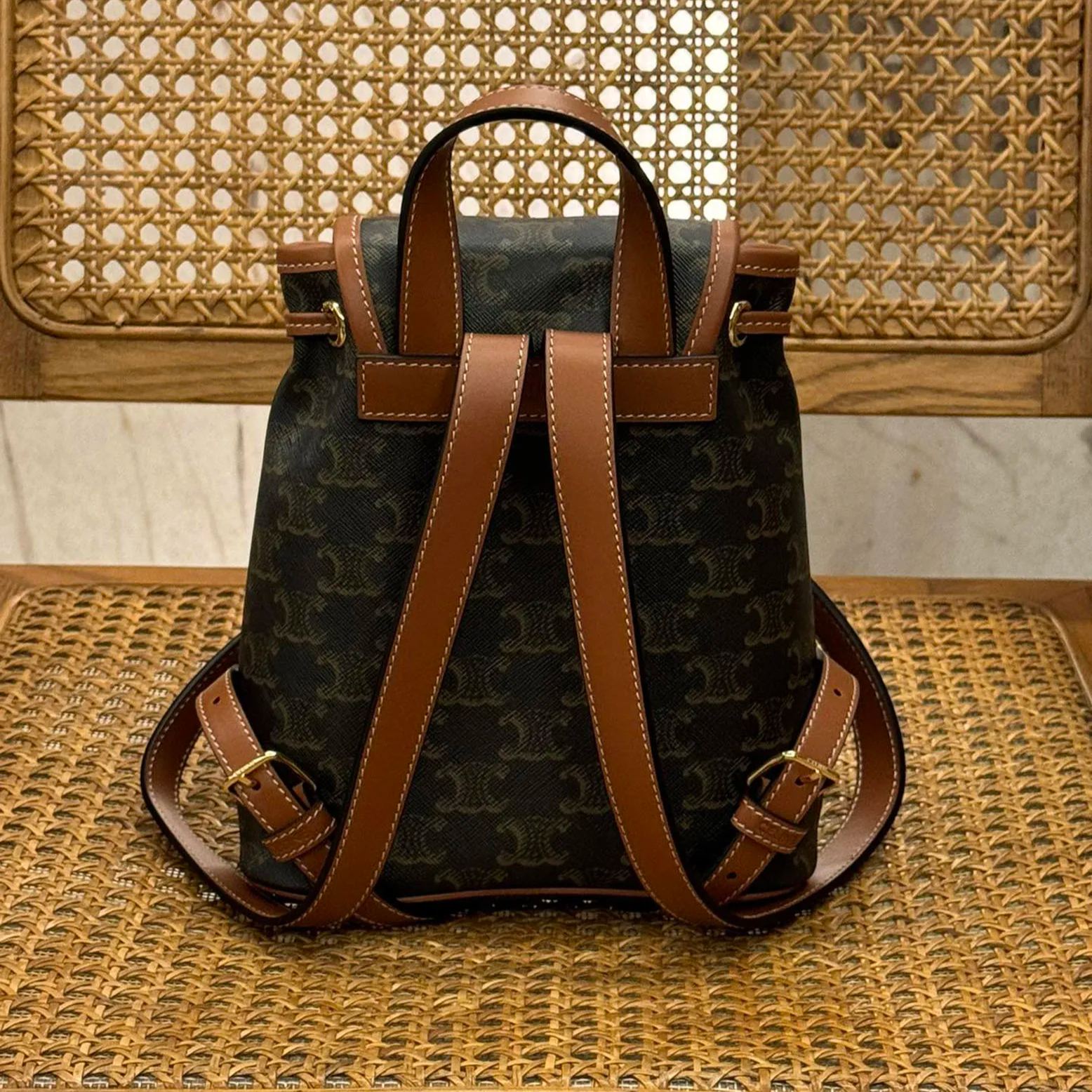 CELINE FOLCO logo print and cowhide leather mini backpack（197662CAS.04LU）