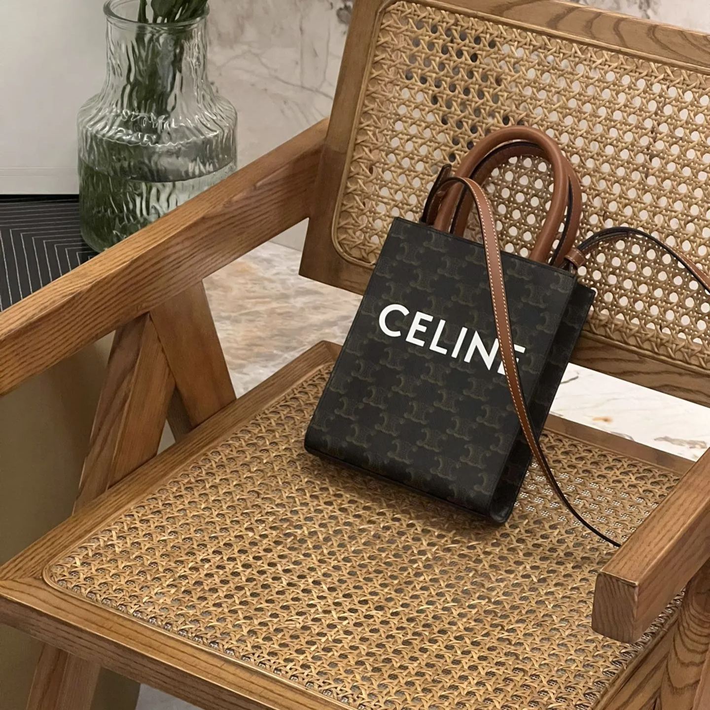 CELINE Mini Vertical Cabas IN Triomphe Canvas with Celine print（194372BZK-04LU）