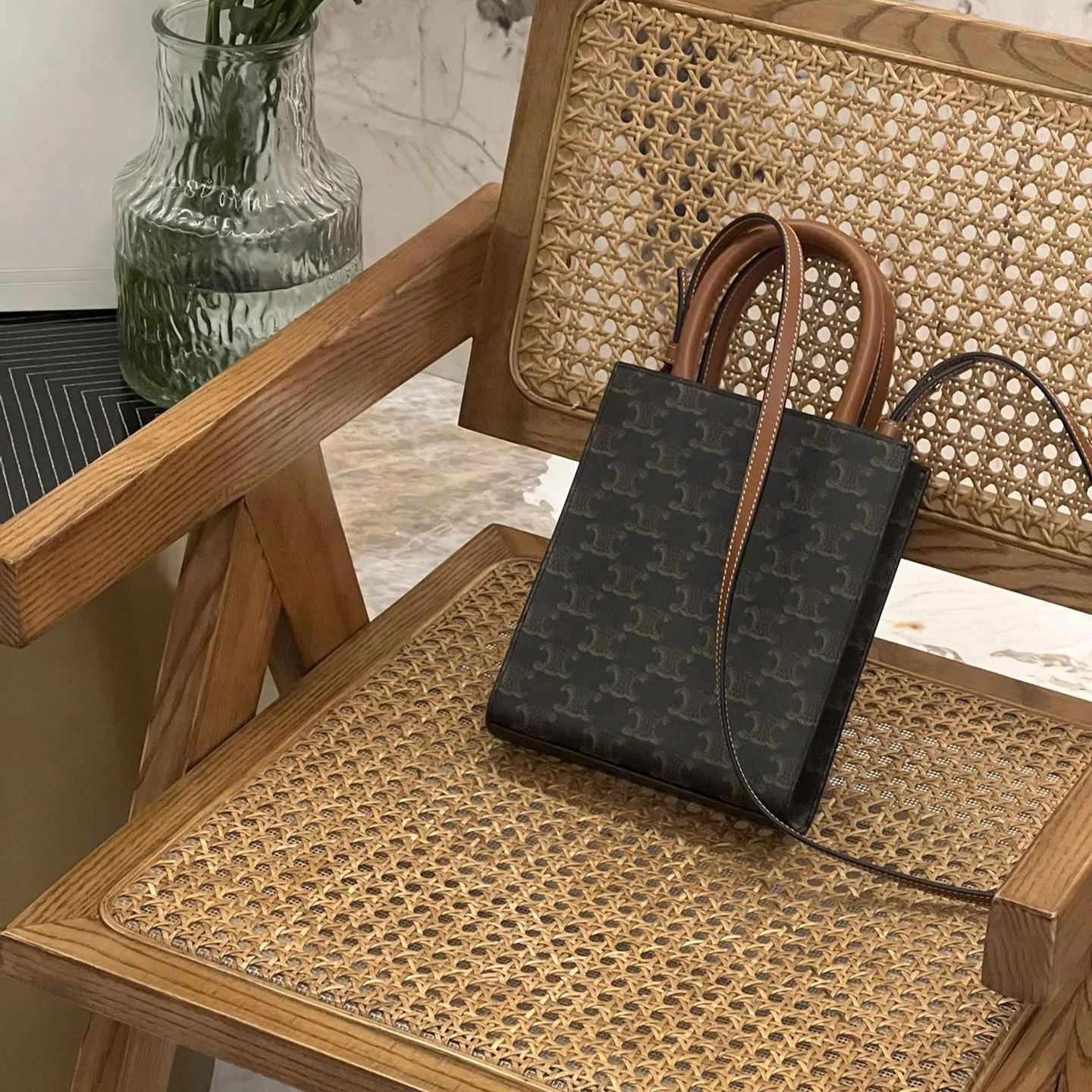 CELINE Mini Vertical Cabas IN Triomphe Canvas with Celine print（194372BZK-04LU）