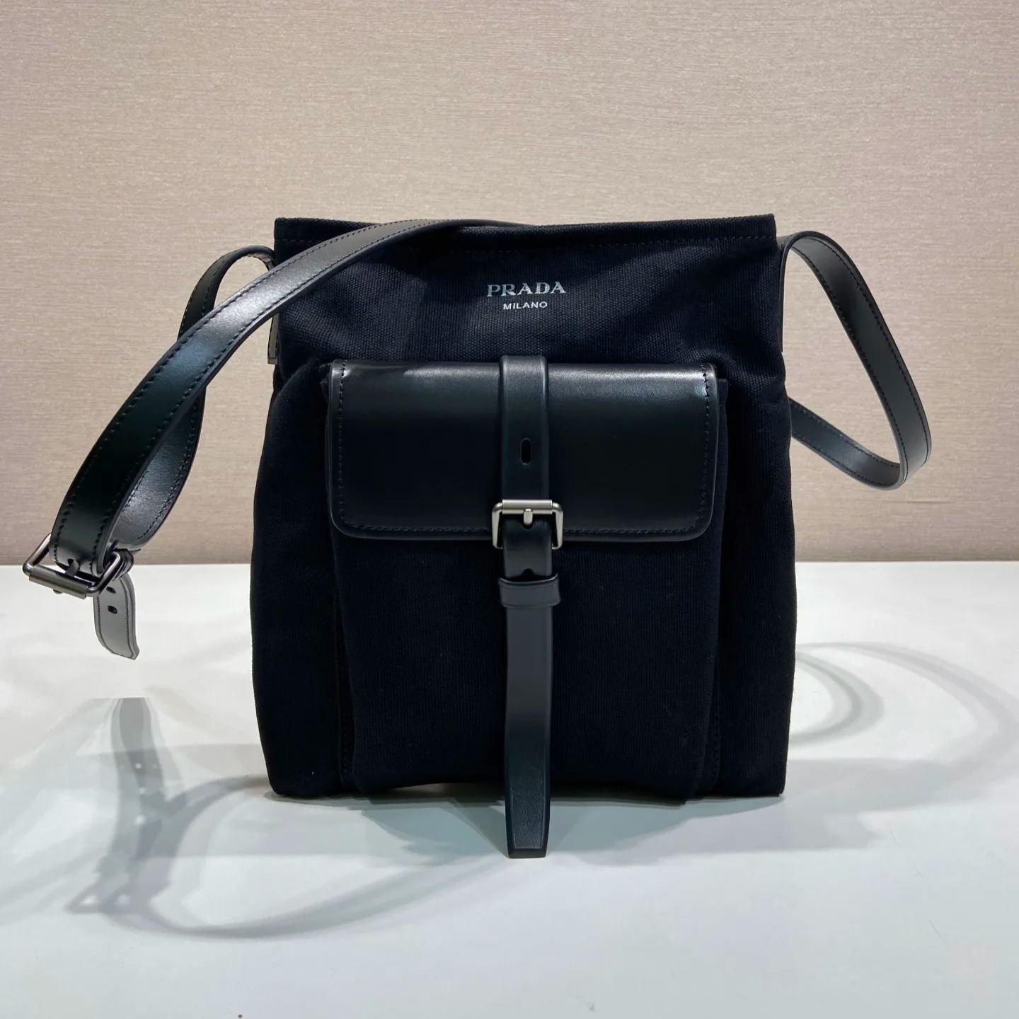 Prada Route crossbody bag in canvas and khaki leather (2VH208_2G6S_F0241_V_OOO）