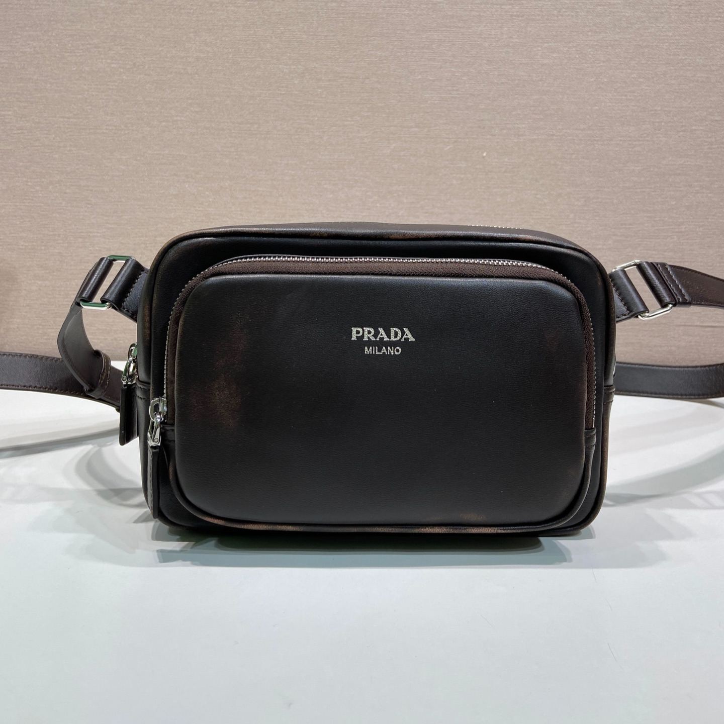 PRADA Distressed Nappa Leather Shoulder Bag (2VH210_9Z2_F0002_V_OOO）