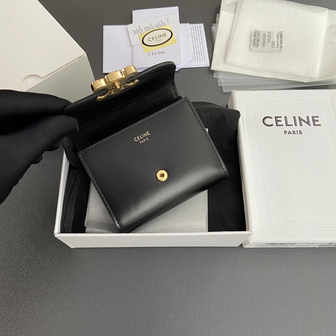 Celine Small Flap Wallet TRIOMPHE in Shiny calfskin(10D783DPV-38NO)