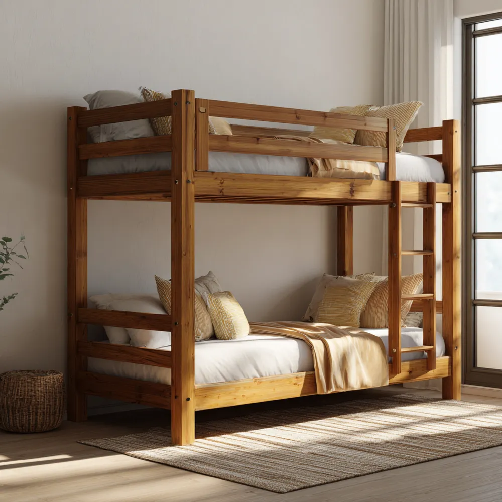 二段ベッド 木製 203x98x165 cm – ナチュラル – コンパクトデザイン