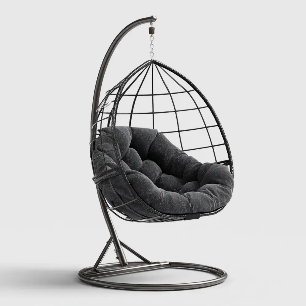 ハンギングチェア スチールフレーム 105x120x200 cm – ブラック – 室内外兼用