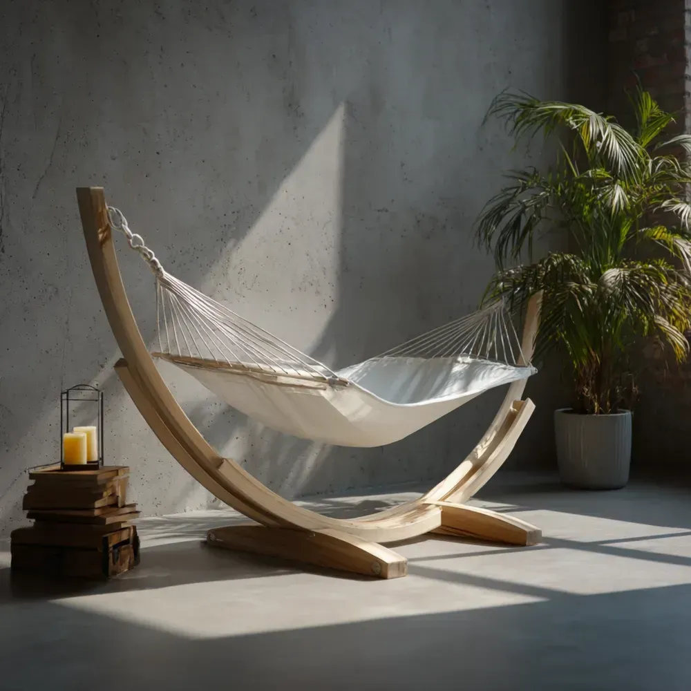 屋内用ハンモック 木製フレーム付き 200x100x100 cm - ナチュラル - シンプルデザイン