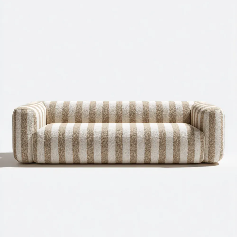 ソファ 布製 200x85x70 cm – ベージュストライプ – 現代デザイン