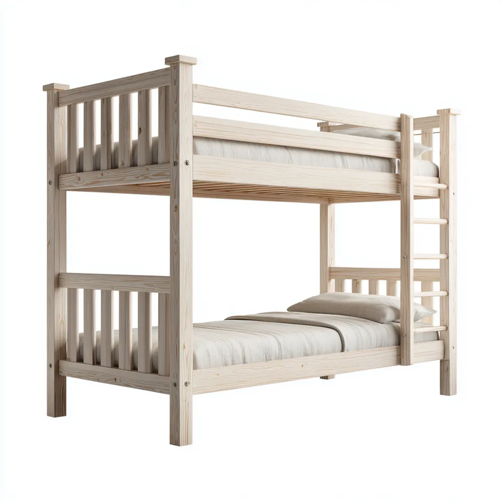 二段ベッド 天然木材 200x100x150 cm - ナチュラル - シンプルデザイン