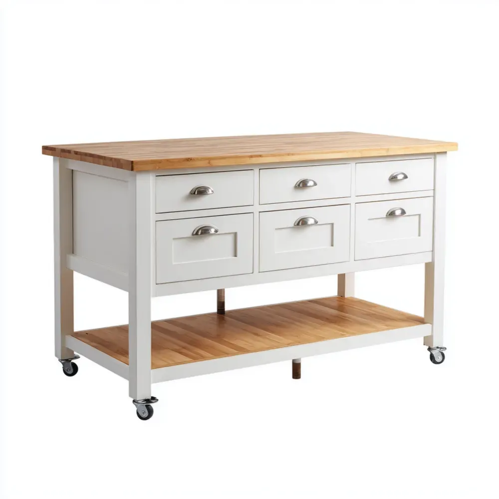 キッチンワゴン 天然木製 120x50x90 cm – ホワイト – ローリングストレージデザイン